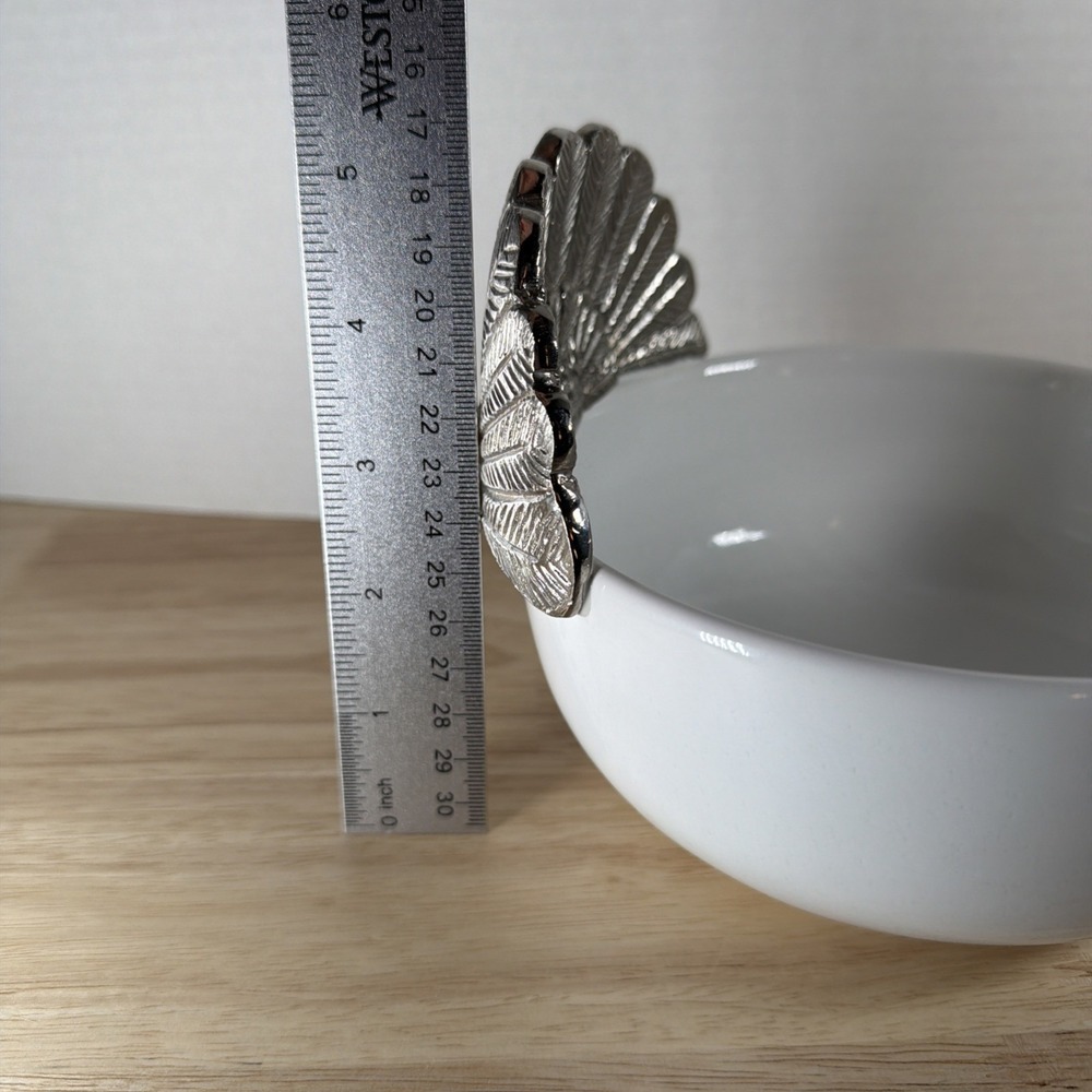 6.5" Turkey Serving Bowl Dish White Ceramic Pewter Thanksgiving Pier 1 Imports - Picture 7 of 8
